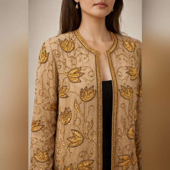 jasjas Tops - Vintage Jasjas NY Beaded Jacket Size 8 Gold Sequin Embroidered Evening Gatsby